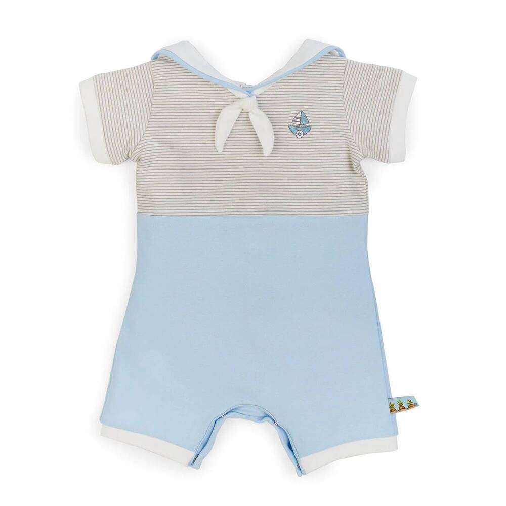 NEW BUNNIES BY THE BAY baby sailor bud bunny romper in blue/white